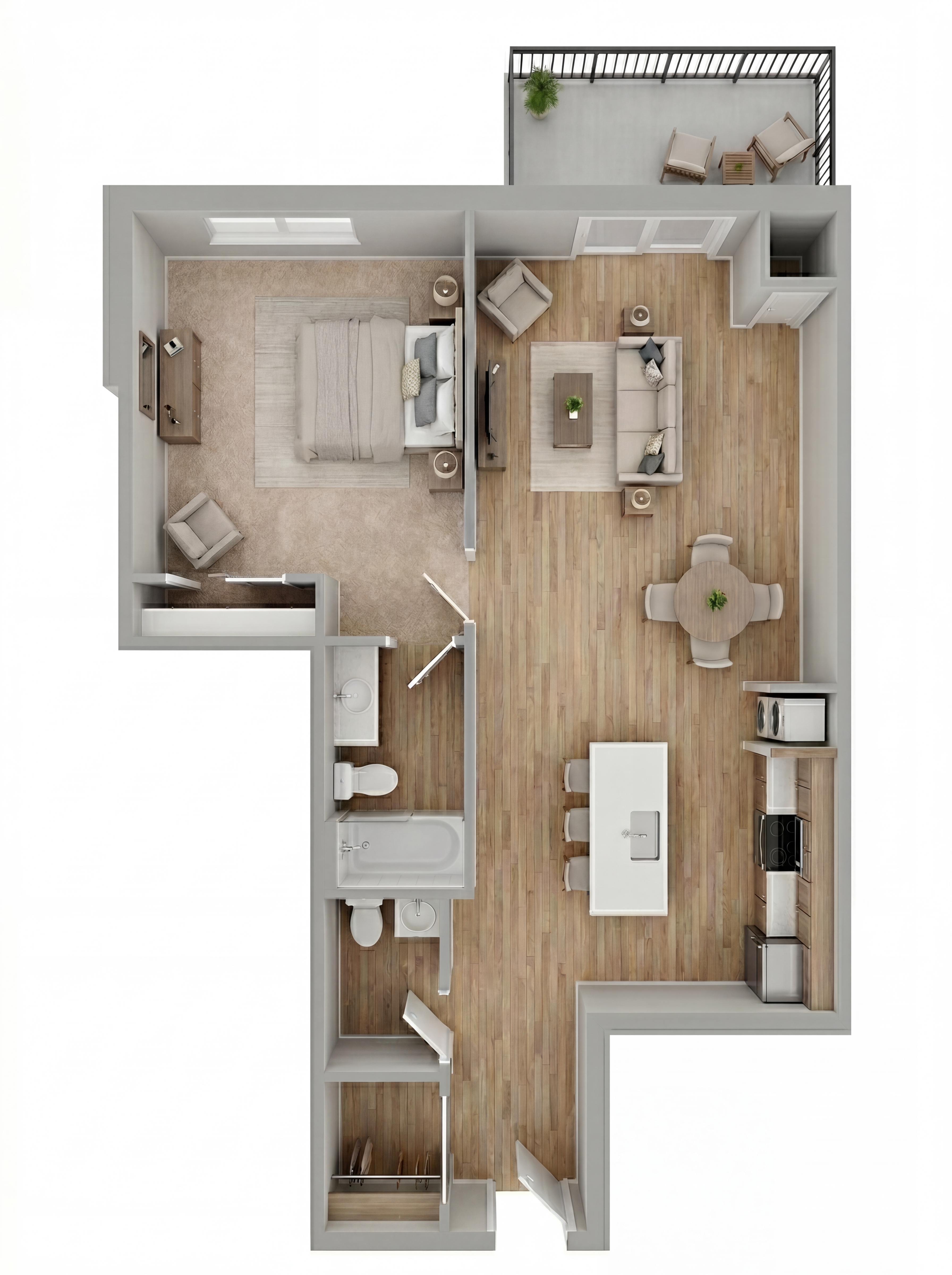 803 SF 1-Bed/1.5-Bath Dollhouse